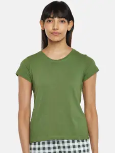 Dreamz by Pantaloons Women Olive Green Cotton Lounge T-Shirt