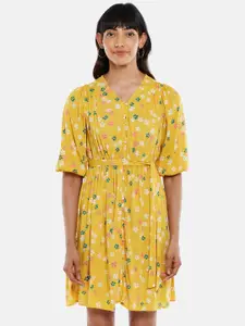 People Women Mustard Yellow Floral Dress