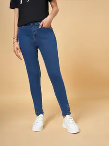 People Women Navy Blue Slim Fit Jeans