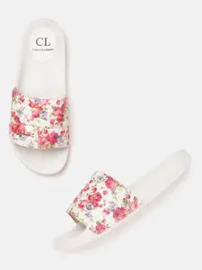 Carlton London Women White & Pink Floral Print Sliders