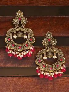 OOMPH Pink & White Contemporary Pearls Chandbalis Earrings