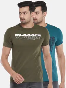 People Men Teal Typography 2 Printed Slim Fit T-shirt