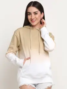 Ennoble Women Khaki Printed Hooded Sweatshirt
