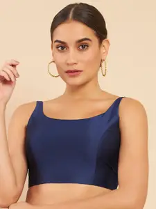 Soch Navy Blue Solid Silk Saree Blouse