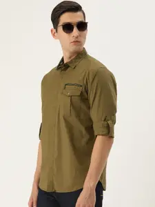 FOREVER 21 Men Olive Green Solid Regular Fit Casual Shirt