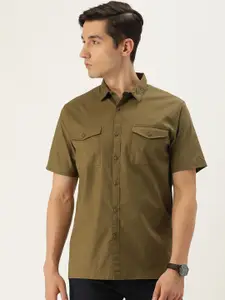FOREVER 21 Men Olive Green Solid Regular Fit Casual Shirt
