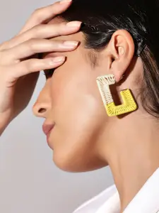 Rubans Voguish Women Yellow & Beige Geometric Post-Back Studs Earrings