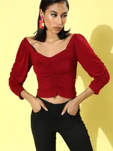Sera Women Maroon Solid Sweetheart Neck Crop Top