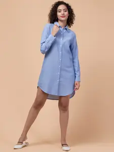 Hive91 Women Blue Shirt Cotton Dress