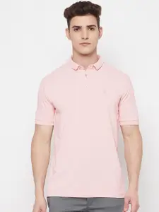 MOZAFIA Men Peach-Coloured Polo Collar Slim Fit T-shirt