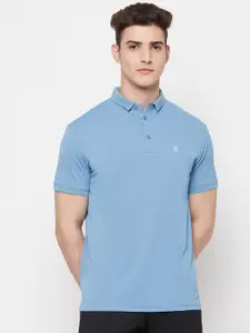 MOZAFIA Men Blue Polo Collar Slim Fit T-shirt