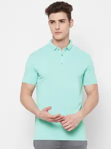 MOZAFIA Men Sea Green Polo Collar Slim Fit T-shirt