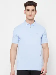 MOZAFIA Men Blue Polo Collar Slim Fit T-shirt