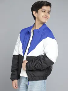 YK Teen Boys Blue & White Colourblocked Padded Jacket