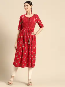 Sangria Women Red Ethnic Motifs Printed Kurta
