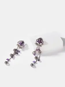 SHAYA Purple Silver Contemporary Drop Earrings