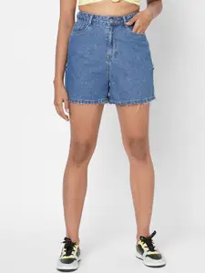 Kraus Jeans Women Blue Slim Fit High-Rise Denim Shorts