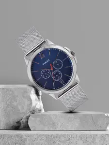 Timex Men Blue Brass Dial & Silver Toned Bracelet Style Straps Analogue Watch TWEG165SMU04