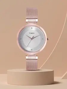 Timex Women Silver-Toned Dial & Rose Gold-Toned Bracelet Style Analogue Watch TWEL107SMU01