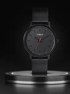 Timex Men Black Brass Dial & Black Bracelet Style Straps Analogue Watch TWTG80SMU12