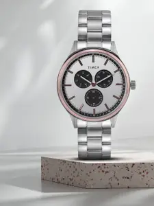 Timex Men Silver-Toned Brass Dial & Silver Toned Analogue Chronograph Watch TWEG184SMU02