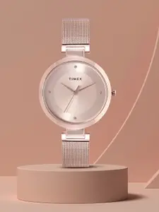 Timex Women Rose Gold-Toned Dial & Straps Bracelet Style Analogue Watch TWEL107SMU02