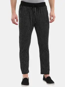 V-Mart Men Black Striped Cotton Track Pants