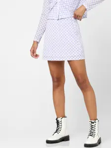ONLY Women Lilac Purple & White Checked Mini Skirts