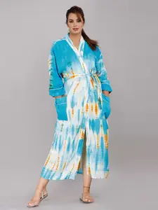 SHOOLIN Blue Printed Maxi Nightdress