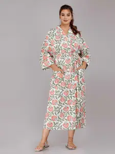 SHOOLIN White Floral Printed Maxi Nightdress