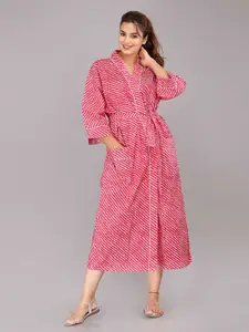 SHOOLIN Pink Printed Maxi Nightdress