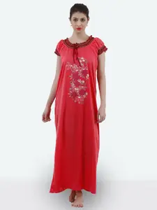 Romaisa Red Printed Maxi Nightdress