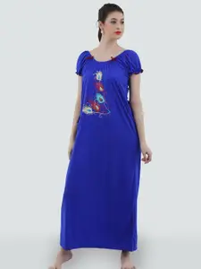 Romaisa Blue Printed Maxi Nightdress