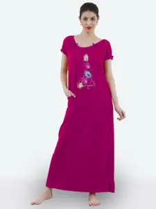 Romaisa Pink Printed Maxi Nightdress