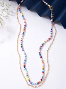 ToniQ Gold-Toned & Blue Gold-Plated Bohemian Necklace