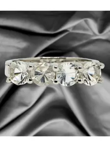 HIFLYER JEWELS Rhodium-Plated Silver-Toned & White Topaz Gemstone Finger Ring