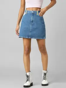ONLY Women Blue Solid Denim Mini Skirts