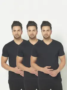 THE DAILY OUTFITS Men Pack Of 3 Black V-Neck T-shirt