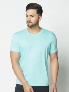 THE DAILY OUTFITS Men Mint Blue Round Neck Cotton T-shirt