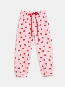 V-Mart Girls Pink Printed Cotton Single Jersey Track Pant