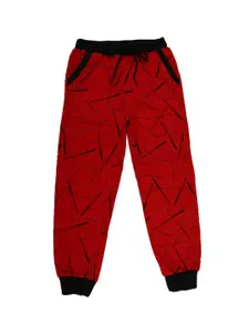 V-Mart Boys Red Printed Cotton Joggers