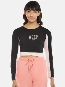 Ajile by Pantaloons Women Black & Pink Solid Crop Top