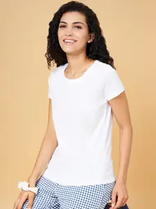 Dreamz by Pantaloons Women White Solid Pure Cotton Lounge T-Shirt