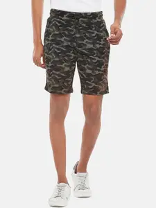 People Men Olive Green Camouflage Printed Shorts