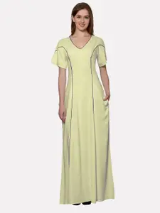 PATRORNA Women Cream-Coloured Solid Princess Line Maxi Nightdress