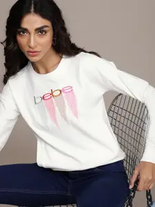 bebe Women White Brand Logo Sweatshirt