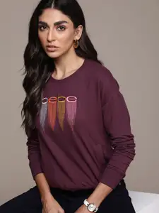 bebe Women Beetroot Brand Logo Embroidered Sweatshirt