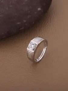 GIVA Men Sterling Silver Rhodium-Plated CZ Stone-Studded Ring