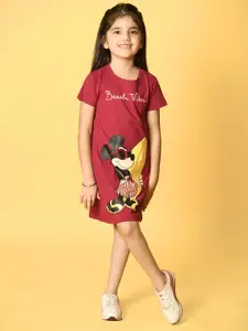 Nap Chief Girls Maroon Mickey Mouse Printed T-Shirt Nightdress