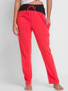 XIN Women Red Solid Cotton Relaxed-Fit Lounge Pant